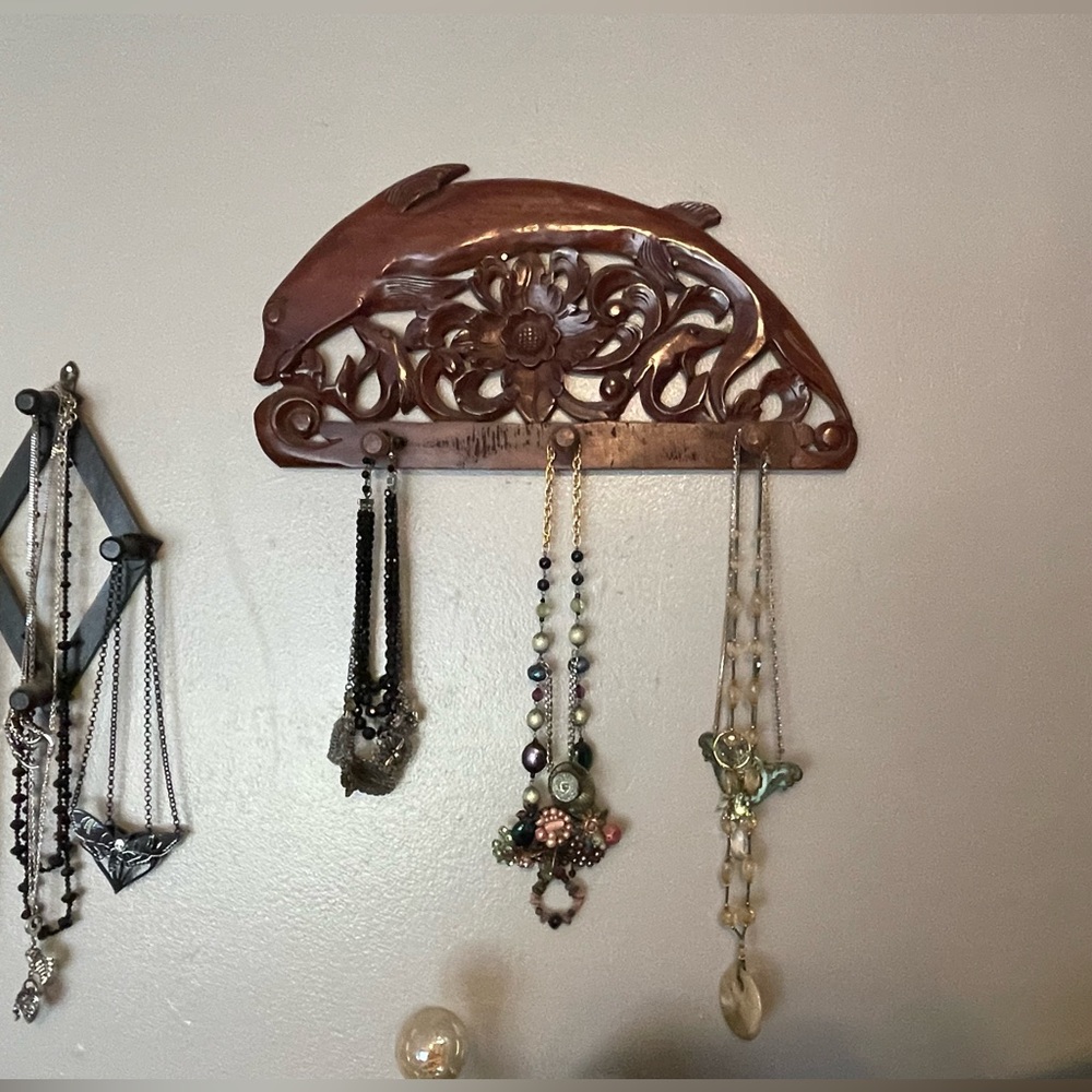 Wood hand-carved fish hanger, necklaces or whatever you need to hang.